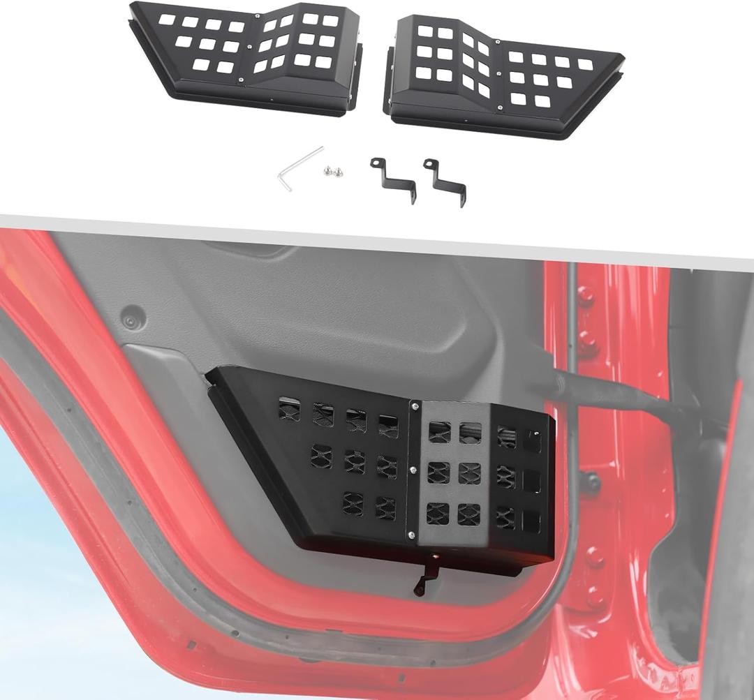 Jimen Fit for Jeep Wrangler JL JLU 4XE 2018-2025 & Gladiator JT 2020-2025, Upgrade 2PCS Metal Rear Door Pockets Organizer Storage Box