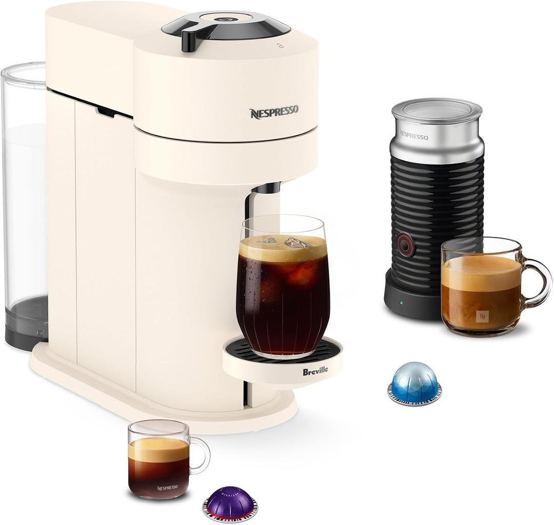 Nespresso Vertuo Next Coffee Machine with Milk Frother, Creamy White