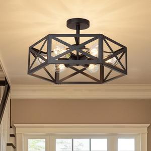 Semi Flush Mount Ceiling Light Fixtures, 6-Light Modern Metal Farmhouse Semi Flush Mount Chandelier, Industrial Ceiling Mount Light Fixtures for Kitchen Island, Dining Room, Entryway, Hallway