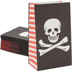 Juvale Pirate Party Favor Bags - 36 Pack, 5 x 8.7 x 3 In, Black Paper, Gusseted Bottom - Skull & Crossbones Goodie Bags & Pirate Decorations