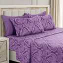 LUX Dcor Paisley Queen Sheet Set, 6 PC Soft Microfiber Wrinkle Free Sheets - Luxurious Printed Bed Sheets Includes Flat Sheet, Fitted Sheet with Deep Pockets, & 4 Pillowcases - Purple