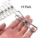 HAHIYO Clothespins Chip Clips All Metal Stainless Steel No Rust Stains Strong Grip in Heavy Wind 3.4 Inches 14 Pack Extra Large Do Not Fall Apart Open Wide for Holding Clothes Snack Bag Clamps