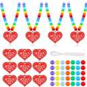 Ferreve 24 Sets Religious Beaded Necklace Crafts Kit DIY Jesus Loves Me Heart Bead Craft Bible Christian Necklace Making Kit Bulk for Sunday School Vbs Gifts Making (Rainbow)