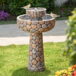 Glitzhome 2-Tier Stone Like Outdoor Water Fountain with Birds, Bird Bath Outdoor Waterfall Fountain Decor, Freestanding Water Fountains with Pump for Garden Yard Patio Porch, 24.41H