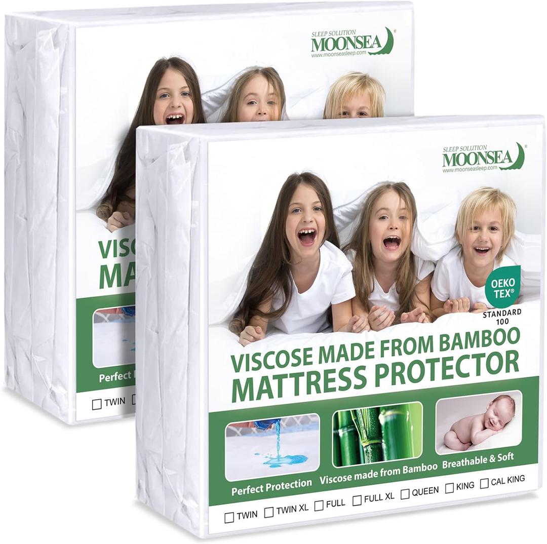 Twin Mattress Protector Waterproof 2 Pack, Skin Friendly and Breathable Twin Mattress Cover for Kids, Viscose Made from Bamboo Jersey Mattress Pad with 14" Deep Pocket (Twin)