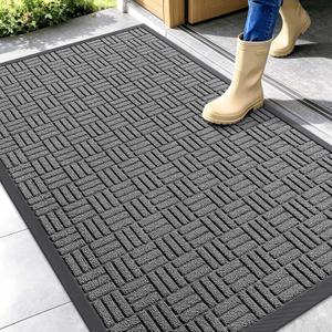 OLANLY Front Door Mat Outside Entrance 47x32, Absorbent, Heavy Duty Sturdy Natural Rubber Doormat Indoor Outdoor, Stain and Fade Resistant, Non-Slip Backing Low Profile Floor Mat for Entryway, Grey