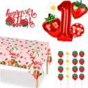 26-Piece Strawberry Theme Party Decoration Kit,3pc Strawberry Tablecloth 54 x 108 inches,Suitable for Strawberry Fruit Themes, Birthday Parties, Shower Party Supplies