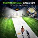 2026 Motion Sensor Solar Lights Outdoor Waterproof, 4000LM Solar Flood Lights with Dual PIR & Curved 300° Wide Beam, Larger 3500mAh Adjustable Solar Security Spot Lights for Yard-2Pack Black
