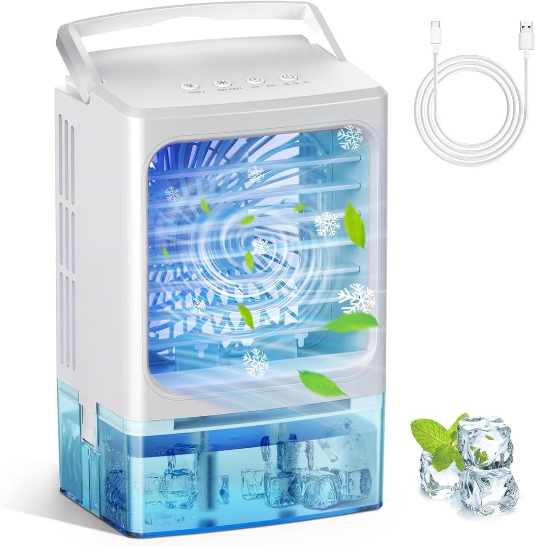 Portable Air Conditioners, 3 Speeds 2 Mist Modes Portable AC Unit with 900ml Water Tank,7-Color Lights Evaporative Cooler Blow Cold Air, Mini Car Cooling Fan for Bedroom RV Desk Office Indoor