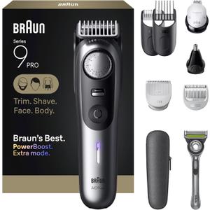 Braun Series 9 PRO All-in-One Beard & Body Grooming Kit for Men, Cordless Trimmer, Hair Clippers & Shaver for Face, Hair & Body with Gillette Labs Razor, AIO 9550