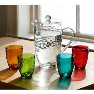 Pitcher with Lid and 4 Tumblers Set, 92oz Plastic Water Jug, BPA-Free Beverage Pitcher for Fridge, Large Drink Carafe for Party, Juice, Ice Tea, Sangria, Lemonade, (Set of 5 in Gift Box)