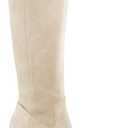 Coutgo Women's Knee High Boots Wide Calf Square Toe Chunky Heeled Pull-on Boot (6)