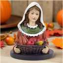 Thanksgiving Girl w Basket on Base  4.13" Resin Fall Harvest Bust Figurine  Autumn Tabletop Decoration for Home, Shelf, or Tiered Tray Display