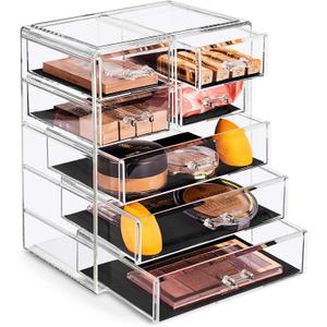 Sorbus Acrylic Makeup Organizer Set, 7-Drawer Vanity & Countertop Cosmetic Storage with Small & Wide Drawers, Clear Makeup Storage for Brushes, Lipsticks, Jewelry  Holiday Gift for Women & Teens