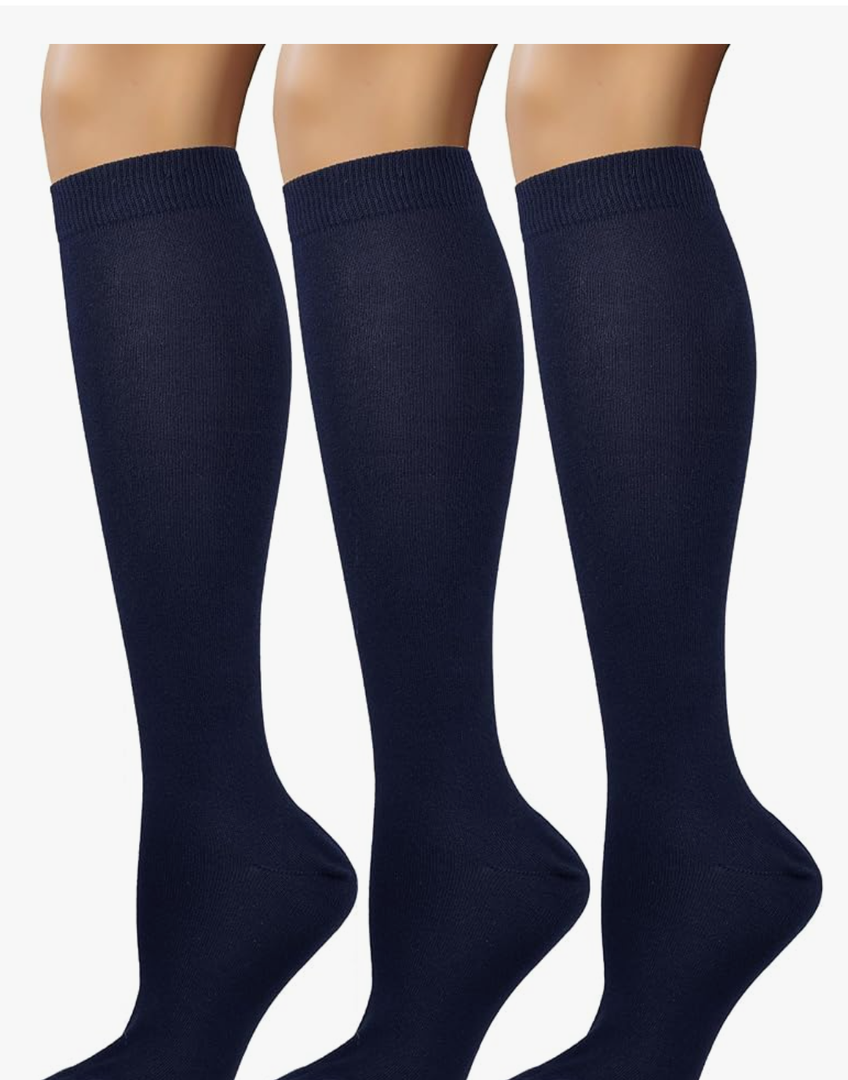 COTTON DAY Women's Soft Combed Cotton Knee High Long Calf Dress Socks Seamless Toe Black White Gray Navy Blue Brown Size 9-11