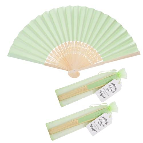 SL crafts 34pcs Paper Hand Fan Bamboo Handheld Folding Fans with Organza Bags and Thank You Tags Home Decorative Wedding Party Favors (Light green)