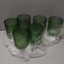 6 Pcs (H:7" W:4") Embossed Flower Vase Pedestal Glass Vase Big Base Thickened Crystal Vintage Vases for Valentines Day Wedding Home Decor Table Centerpiece House Warming Gifts(Green)