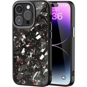 Genuine Forged Carbon Fiber Case for iPhone 14 Pro, Built-in Magnets, Compatible with MagSafe, Military Grade Drop Protection, Shockproof Phone Cover - Glossy Red