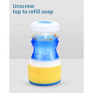 Dish Scrubber with Soap Dispenser for Dish Pot Pan Kitchen Sink Cleaning, Plam Brush with Sponge Head 2pcs