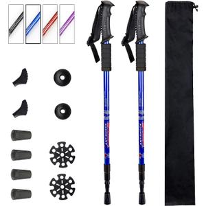 Aihoye Trekking Poles Shock Absorbing Adjustable Hiking or Walking Sticks for Hiking Collapsible Strong, 2-pc Pack Lightweight Walking Pole, All Terrain Accessories and Carry Bag (blue)