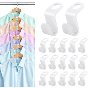 100 PCS Space Saving Hanger Hooks and Clips for Plastic Hangers (White)