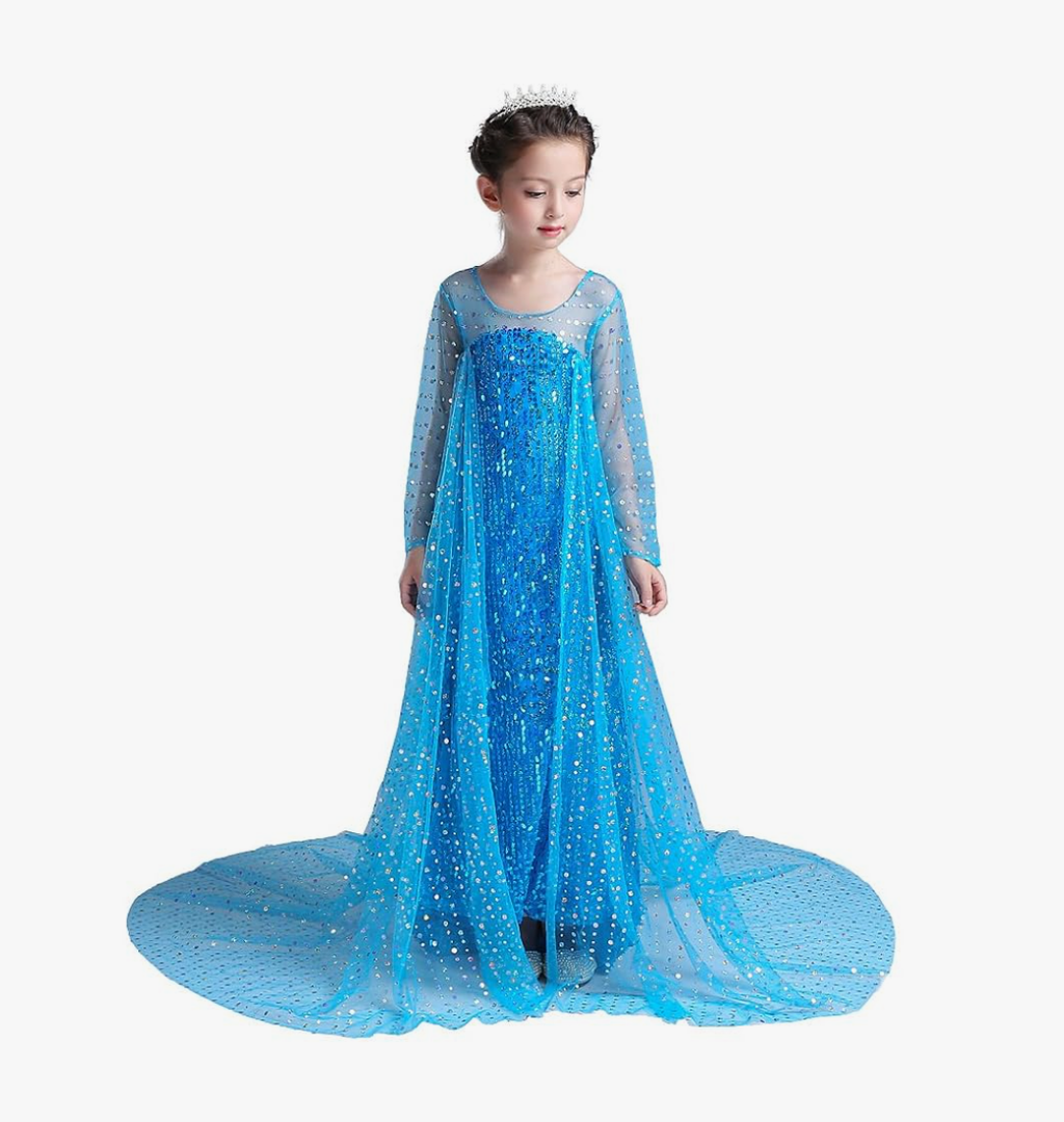 Dressy Daisy Princess Costume Girls Sparkly Sequin Dress Cape Kids Birthday Halloween Outfit Long Sleeves, Blue Pink White, S