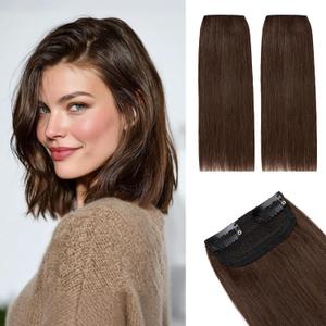 Rich Choices Short Clip in Hair Extensions Real Human Hair - 2PCS Remy Mini Clip ins Hairpiece for Women - Hairs Extensions for Thin Hairs 6 Inch #4 Medium Brown
