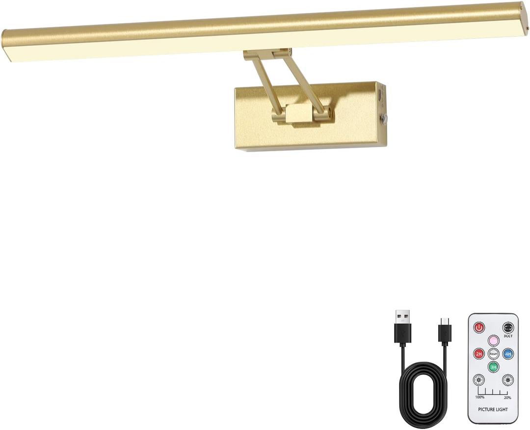 Picture Light, 16 inches Art Light, Picture Light Battery Operated,3CCT Picture Lights for Wall,Battery Operated Wall Lights,Gallery Light for Wall,Photo,Library (Gold-Painted)