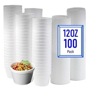 Mr Miracle Foam Bowl with Lid for Hot and Cold Foods – 12 Ounce Disposable Soup Container with Vented Lid, Great for Ice Cream, Yogurt, Soup, Takeout [100 pack]