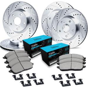 R1 Concepts Front and Rear Brake Kit For 2009-2023 Nissan Maxima| Drilled Slotted Brake Rotors| Ceramic Brake Pads and Rotors Kit| Hardware included