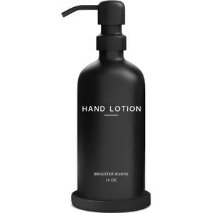 Black Glass Lotion Dispenser with Pump by Brighter Barns - Hand Lotion Dispenser Bathroom Set & Tray - Modern Bathroom Decor in Airbnb, Apartment Rental Properties, Guest House, Hotel Lobby (Black)