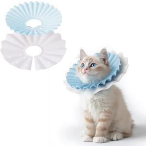 2 Pieces Soft Cat Cone Collar Adjustable Lightweight Recovery E-Collar to Stop Licking, Scratching & Biting After Surgery, Comfortable Wound Healing Cone Alternative (Blue, S) (Circumference: 5.5-7.1 IN)