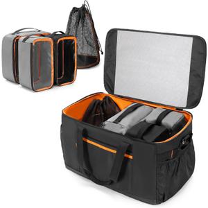 Camping Gear Organizer, 3 Pcs Camping Packing Cubes and 1 Pcs Mesh Pocket with Carrying Bag for Kitchen Supplies, 5-in-one Tactical Travel Storage with Transparent Window for Car Trunk Patented Design
