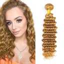 Deep Wave Bundles Human Hair 14 Inch Color #27 Honey Blonde Single Bundle Brazilian Virgin Human Hair Bundles Deep Wave 100g Per 1 Bundle Remy Hair Extensions For Black Woman