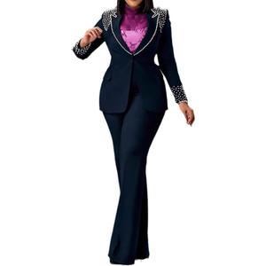 Tcremisa Womens Fashion Pants Suit 2 Piece Business Outfits Pearls Long Sleeve Blazer and Slim Fit Pants Sets, Size: XX-Large
