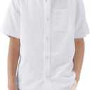 Haloumoning Boys Short Sleeve Button Down Shirt Kids Dress Shirts Formal Uniform Shirt with Pocket 5-14 Years (11-12 Years, White)