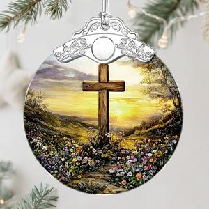 Cross Sunset Ornament, Christian Christmas Ornament, Religious Christmas Decor, Christian Home Decor, Gifts for Christians, Religious Gifts, Gift Idea, Easter & Xmas Gift