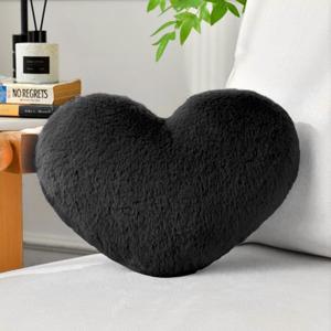 IREMATE Heart Pillow Black Throw Pillows Decorative Pillows for Bed Couch Cute Faux Rabbit Fur Small Pillow for Women Valentine Anniversary Fall Halloween Christmas Home Decor (Mini, 13"x10")