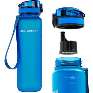 Nakii Filtered Water Bottle, Leakproof, BPA-Free, Motivational Markings, Travel, Everyday Use. 40-Gallon Filter, Replaces 300 Plastic Water Bottles. Includes 1 Filter, 22 FL Oz, Blue by Aquaphor