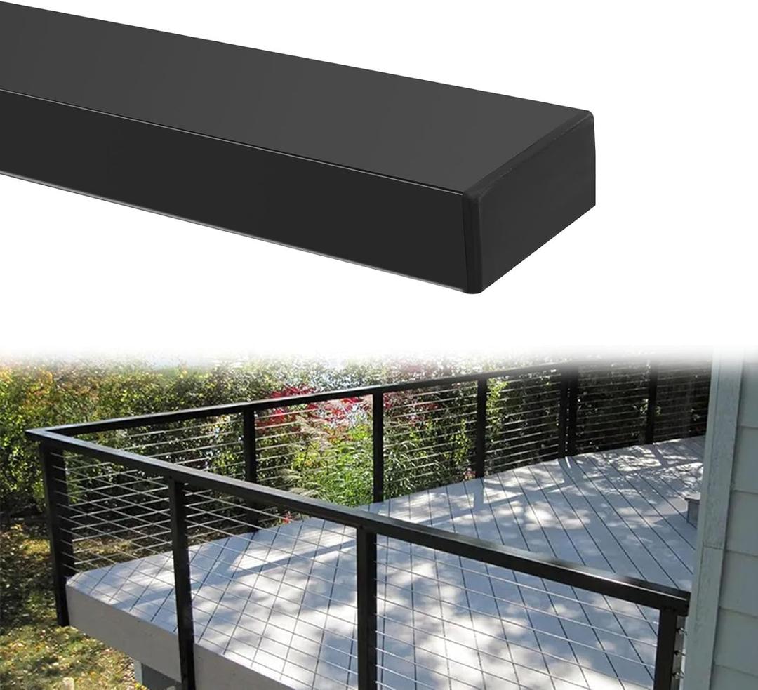 6'6" Stainless Steel Handrail Black Rectangular Handrail Flat Top Rail Cable Railing System Deck Stair Indoor Outdoor, DIY Balustrade HT07-Matte Black
