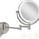 Wall Mounted Lighted Makeup Vanity Mirror with Magnification, 8 Inch Double Sides 10X Magnifying Bathroom Mirror 3 Color Lighting Touch Dimming, Extended Arm Shaving Mirror Hard Wired, Brushed Nickel