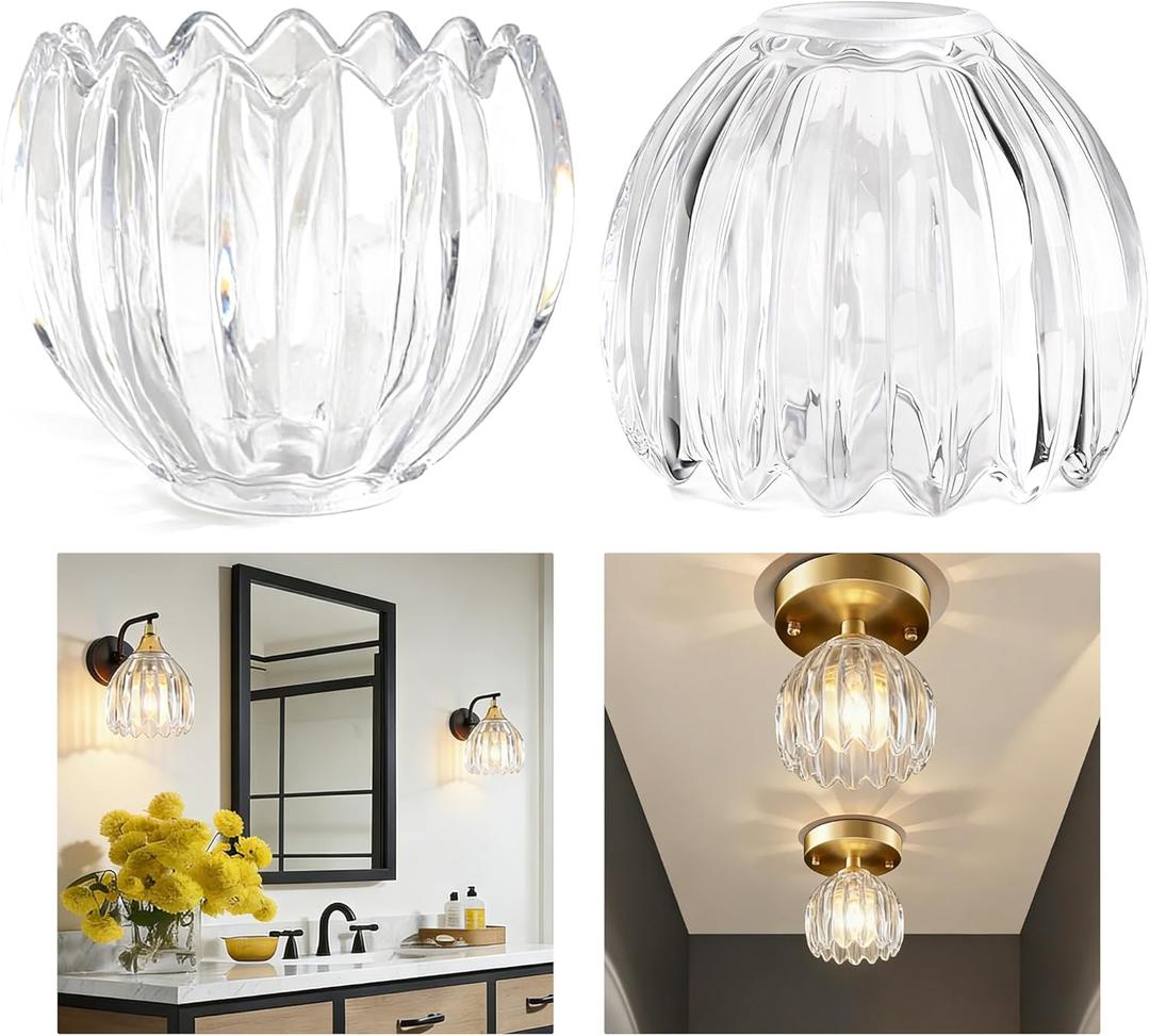 GO&SO Small Glass Clear Tulip Lamp Shades Set of 2 Flower Art Blown Pendant Lamp Shade,1.65" Top x 4.33" Diameter x 4.13" Height,1.58lb,Mini Replacement Lamp Shade for Table,Wall Lamp Chandelier Decor
