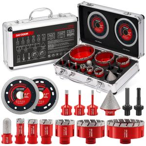 DAYDOOR Diamond Hole Saw Kit, 15-Piece Tile Hole Saw Kit 6/6/8/20/25/35/51/76/102mm, Vacuum Brazed Core Drill Bits for Porcelain Tile, Granite, Marble, Stone