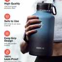 Half Gallon Water Bottle Insulated with Straw & 3 Lids, Coolflask 64 oz Water Jug Large Metal Stainless Steel Wide Mouth for Sports, Gym or Office, Non-BPA Keep Cold 48H Hot 24H, Samurai Cyan