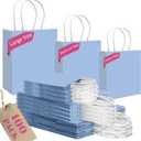 qiqee 100PCS Gift Bag with Handles Bulk Light Blue Paper Bags Assorted Sizes(33pcs Large 13",33pcs Medium 11",34pcs Small 8")