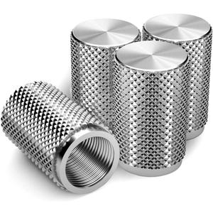 STEEL HAWK Tire Air Valve Caps  Precision CNC Machined Stainless Steel, Extended Knurled Design | Rust, Air Leak & Dust Proof Metal with O-Rubber Seal - Ideal for Vehicles - 4 Pack- Stainless Silver