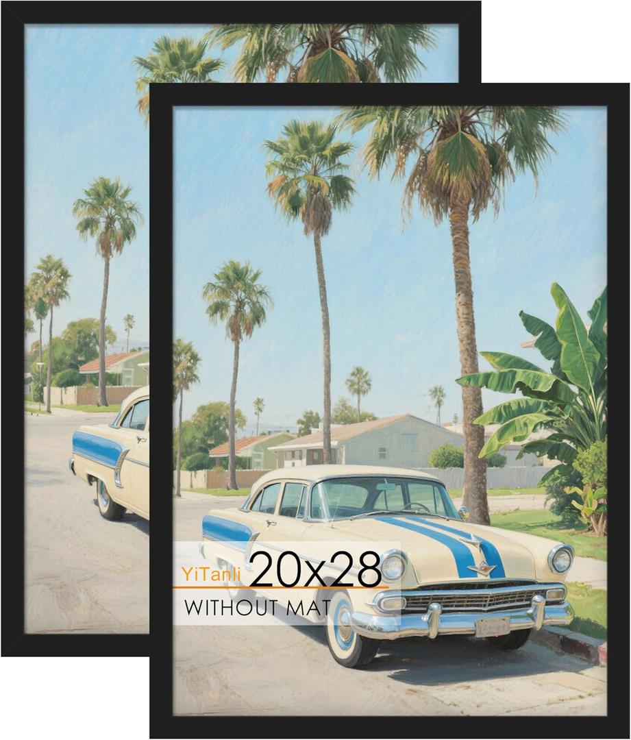 20x28" Picture Frame, for 20 x 28 in Posters and Art Prints, Horizontal or Vertical Wall Mounting, Black 20 x 28 Poster Frame, 2 Pack.