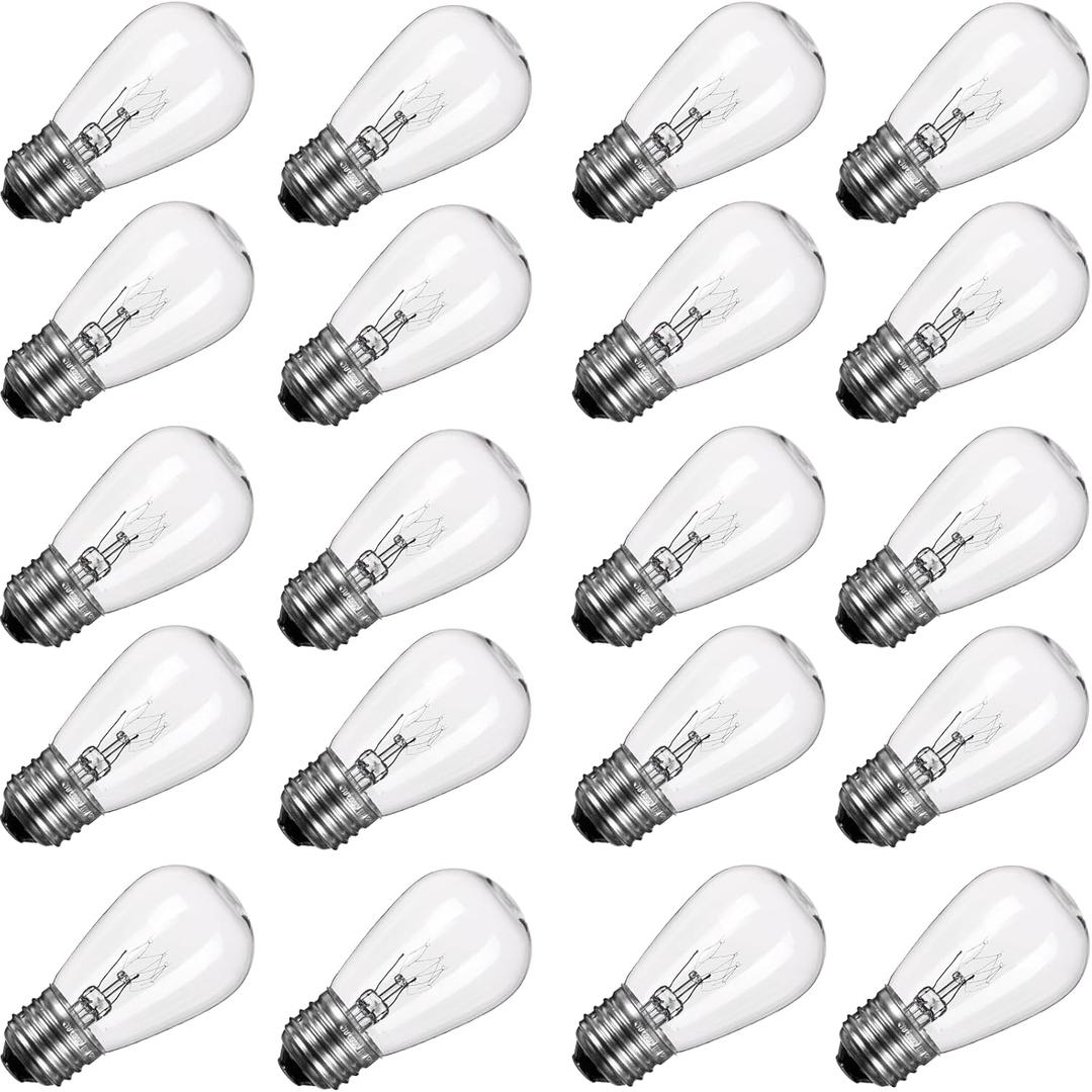 S14 Incandescent Edison Light Bulbs - 11W Vintage Clear Glass Bulbs with E26 Medium ScrewBase, Warm Filament Replacement Bulbs for Outdoor Patio Garden String Lights, 20 Pack