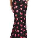 KIFOVEN Women's High Waist Maxi Skirt Stretchy Comfy Flare Long Skirts 2026 Fashion A-Line Flowy Casual Skirt Rose Print (Black, XL)