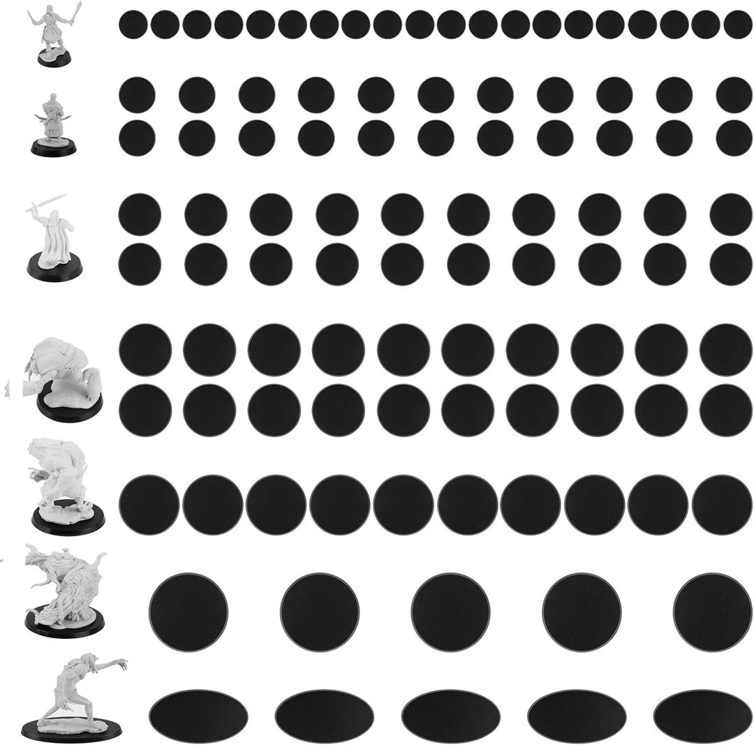 100Pcs Plastic Model Miniature Bases, 7 Different Sizes Wargame Accessories,4mm/0.16 Thick Circular War Figure Display Stands For Gaming Miniatures or Wargames Role Playing Board Game Figure Toy (100PCS-7 Size Mix-Black)
